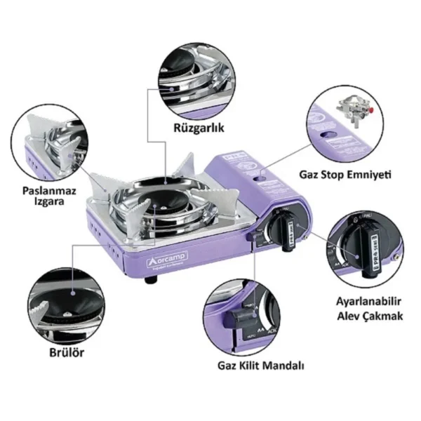 Orcamp CK-506 Tekli Mini Portatif Kamp Ocağı Mor